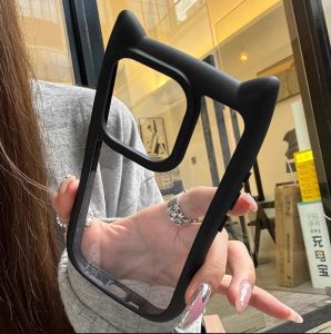 With Strap Phone Case For iPhone 11 XR 17 Pro Max 16 12 13 14 15 16 Pro Max For iPhone 13 14 16 15 Pro Max 14  Pro Max X XS Max Phone Case Shockproof Fashion Lovely Cute Macaron Cat Ear Clear Phone Case Clear TPU Protective Cover