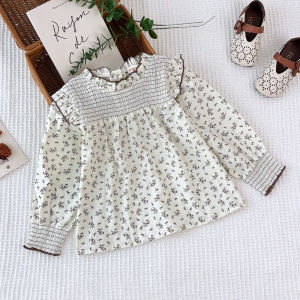 Bear Leader Autumn Basic Top for Kids Long Sleeved Floral Shirt Sweet Cute Baby Girl Clothes Korean Version Blouses Childrens Clothing 1-6 Years Old