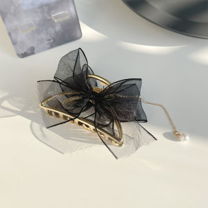 【Bestella✨COD】Klip Ambil Jaring Mutiara Busur Berjumbai Wanita / Penutup Kepala Jepit Rambut Mode Korea