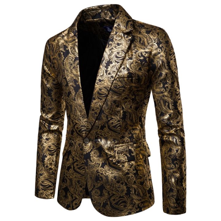 blazers for men 2021 Men's Golden Floral Blazers Business Casual Suit ...