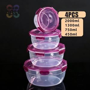 4PCS Nesting Stackable Round Food Container with Silicone Seal Leakproof Kitchen Storage Box