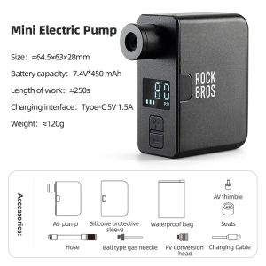 2026 ROCKBROS Bike Pump PortableElectric Air Pump Handheld 120PSI Rechargeable Tire Inflator Car Bike Motorcycle Bicycle Pump