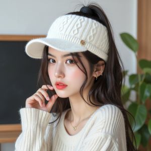 LONGB Trên cùng trống rỗng Mũ lưỡi vịt Lót ấm Lớp lót mềm mại Mũ bóng chày Đa năng Vải len Mũ chống nắng thể thao Mùa Thu và Mùa Đông