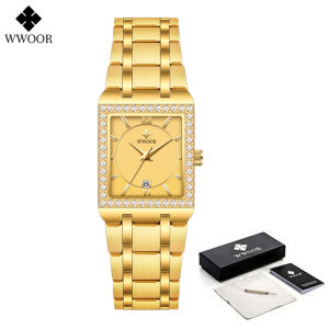 WWOOR Fashion Ladies Diamond Watch Top Brand Luxury Square Wrist Watch Simple Women Dress Small Watch