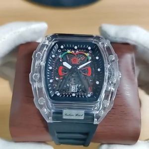 Cross-border best-selling personalized barrel-shaped quartz watch fashionable transparent mens watch wholesale waterproof wristwatch watch