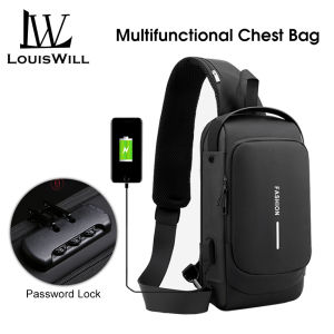 LouisWill bag for men Multi-Functional Chest Bag Crossbody Bag Smooth Zipper Bag Sports Bag Waterproof Anti-Thief Code Lock Casual Bag Street Shoulder Bag Messenger Bag Versatile Fashion Chest Bag Travel Bag Business Bag fashion bag beg lelaki beg sandang