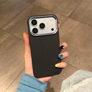 Carbon Fibre Painted Plaid Case for iPhone 17 16 15 Pro Max Magnets Wireless Charge Back Cover Hard Camera Armor Capas