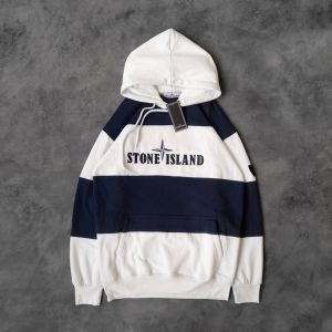 Hoddie pria Sweater hoodie Polos pria wanita Jaket Sweater Hoodie STONE ISLAND full tag & lebel tulisan bordir putih combi navy blue