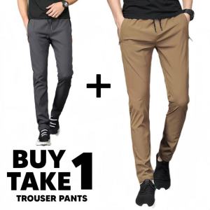 BUY 1 TAKE 1 Korean Style Mens Loose Fit Trousers with Zipper Pockets Drawstring Waist Plain Design Casual Streetwear