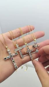 Best-selling copper inlaid zirconia and colored diamond series cross stainless steel chain high-end womens accessory necklace jewelry in stock