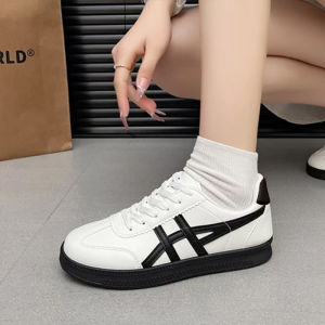 New Elegant Women Casual Sneakers White PU Leather Low-Cut Round Toe Shoes low cut shoes for women  Low-cut sneaker shoes for women Sports Casual Shoe fashion