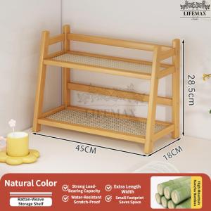 [SG Seller]Bamboo Countertop Spice Rack 2-Tier Bamboo Kitchen Shelf Countertop Bamboo Kitchen Rack