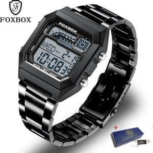 LIGE FOXBOX Series นาฬิกาข้อมือควอตซ์แนวสปอร์ตนาฬิกาแบรนด์ชั้นนำแฟชั่นจอแสดงผลคู่กันน้ำนาฬิกาดิจิตอล + กล่อง