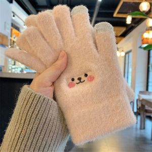 ZHUGE Cute Knitted Stretch Winter Warm Skiing Gloves Full Finger Womens Gloves Touch Screen