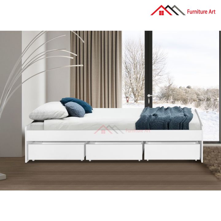 Furniture Art Design Wooden Single Bed Frame With 3 Storage Drawer box ...