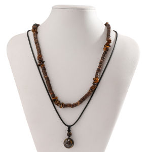 Fashionable coconut shell turquoise wax cord necklace set for men hip-hop niche layered sweater chain accessory for men