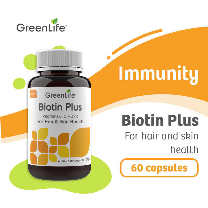 GreenLife Biotin Plus 60 Veggie Capsules (with Vitamin B, C + Zinc ...