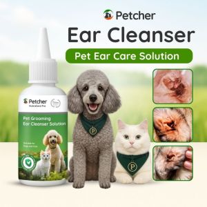 Petcher Pet Ear Cleaner Drops 60ml for Odor Removal Cleaning Earwax and Ear Mites for Dogs Cats