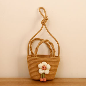 Straw Woven Bucket Bag for Women Korean Beach Casual Crossbody Shoulder Bag Small Purse Versatile Floral Vine Basket Bag