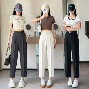 S-4XL Plus Size 23-38 Trousers Korean Women Fashion High Waist Suit Pants Office Pants Loose Versatile  Straight Cropped Pants