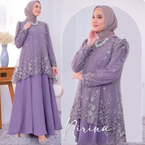 Gamis Brokat Tile Mewah Nirina Dres Crinkle Airflow Mix Brukat M L XL XXL 3XL Dress Kondangan Wanita Jumbo Mewah Elegan Baju Seragaman Pernikahan