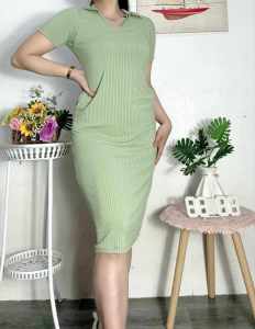 Knitted collar Dress w 2sidepocket freesize fit up to xl