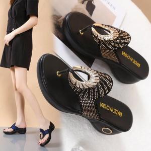 2025Retro Ladies  Summer New Platform Wedge Rhinestones Flip-flops Sandals Fashion Comfy High Thick Heel