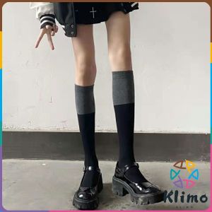 KLIMO Knee High Socks Ladies Long Tube School Socks Black/Gray Color Girls JK Costumes