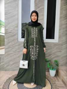 Gamis Wanita Berly Pollo Linen Bordir Premium Terbaru dan Terlaris  | Gamis Pollo Linen Bordir Bunga