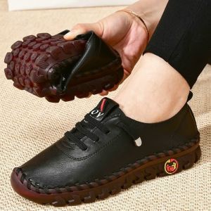 Womens soft leather orthopedic shoes/hand-stitching/elastic sole large size 33-41