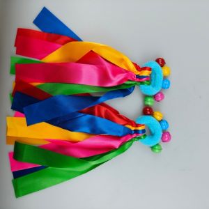 2PCS Childrens Cheer Wrist Ribbons Elastic Dance Bracelets Colorful Bells Red/Yellow/Blue