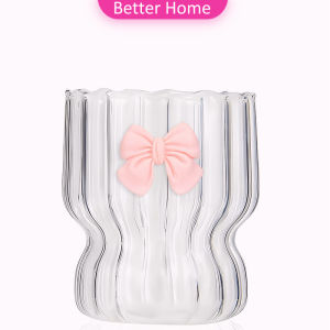 Better 300 ml แก้วโบว์สีสีสรรค์สวย แก้วน้ำดื่มสีใส ตกแต่งด้วยโบว์น่ารักเหมาะเป็นของขวัญ ของฝาก Glass Cup