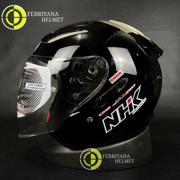 R1 Solid Nhk Helmet R1 HELM NHK R1 SOLID BLACK GLOSSY HALF FACE