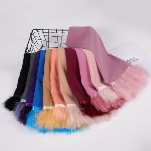 Jifang Fashion Malaysia Indonesia Women Plain Bubble Chiffon Feather Patchwork Muslim Hijabs Shawls Head Scarf Wraps Tudung Shawl WJ549