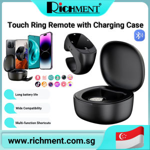 RICHMENT Bluetooth 5.3 Smart Touch Ring Remote Control with Charging Case Multi-Function Page Turner and Mouse Controller for Short Video E-Book Selfie Music and Camera – 10m Range Hidden Stand Long Battery Life