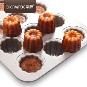CHEFMADE 12 Cup Non-stick Cannele Mould Pan Golden Angel Bell Cake Mold WK9158