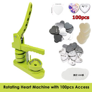 【Ready Stock】Pink Heart-Shaped Button Badge Maker Machine Interchangeable Die Mould Heart Shape Badge Punching Die DIY Badges Gifts Green Blue with 100 Sets Of Consumables