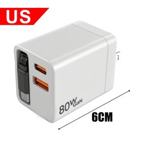 3in1 Retractable USB TypeC Cable Chargers 80W Quick Charging GaN Phone Charger for IPhone 17 16 15 Pro Max Samsung Xiaomi Google