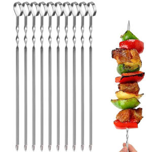 Set 12 Cây Xiên Thịt Nướng Inox Thân Dẹt Làm Xiên Que Nướng Thịt BBQ