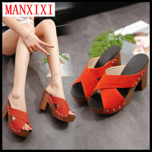 Dép Lê Phiên Bản Hàn Quốc Thương Hiệu MANXIXI Giày Thời Trang Xăng Đan Cao Gót Hở Gót Gợi Cảm 3.94 Inch Dành Cho Nữ (Cỡ 35-40)