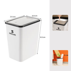 Atisen 16L Trash Can with Cover Press Type Rectangular Trash Can Household Living Room Kitchen Bathroom Garbage Bin Container