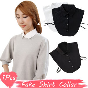 Cutewomen2020 Plain Simple Cotton Detachable Lapel Fake Shirt Collar Match Sweater Uniform Korean Style Removable False Half Shirt Blouse Top Clothes Accessories