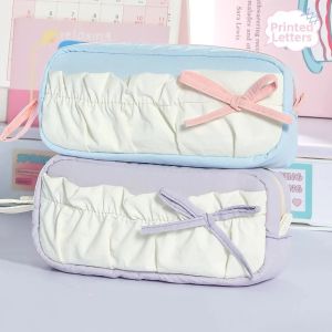 FOUNDTWO có dây đeo Túi đựng văn phòng phẩm Bow Cloud Nơ Túi đựng bút xếp ly Túi đựng bút chì Y2K Ngọt Ngào Dung lượng lớn Hộp bút chì mây Hàn Quốc Giá đỡ văn phòng phẩm