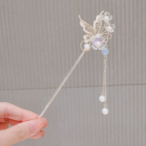 Butterfly Flower Decor Hair Pin Pearl Tassel Shokshok Hair Chopstick Classical Hair Stick For Women