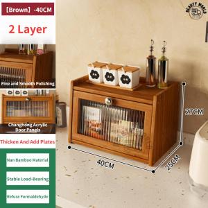 [SG Seller]Bamboo Kitchen Countertop Cabinet with Fluted Glass Door Spice Rack Storage Organizer for Tea Coffee Sugar
