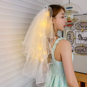 Đèn Led Veil ánh sáng lên Mạng Che Mặt đám cưới LED Mạng Che Mặt cô dâu Mạng Che Mặt cô dâu giả ngọc trai Bead đính Cạnh Nhà thờ Mạng Che Mặt