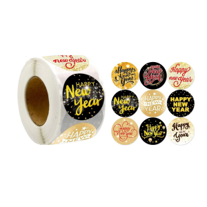 500 Counts Happy New Year Sticker Round Sealing Sticker for Christmas Letter Envelope Self-Adhesive Wrapping Labels
