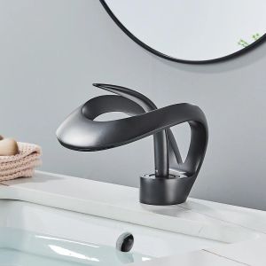 Black Brass Bathroom Basin Faucet (Hot & Cold) – Modern Countertop-Mounted Style
