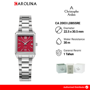 Jam Tangan Wanita Christophe Arden CA 2003 LDBSSRE Red Dial Silver Stainless Steel Strap