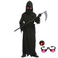 Child Horror Red Eye Grim Reaper Costume Scythe Devil Darkseid Ghost Cosplay Suit Halloween Hooded Party Dress Gloves. 